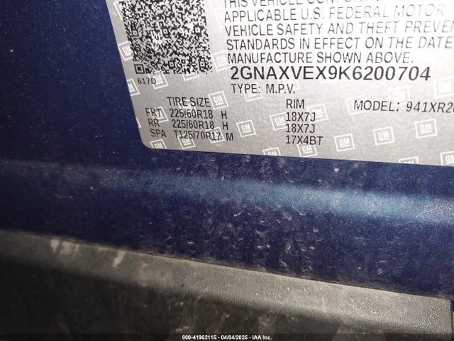 2GNAXVEX9K6200704 Chevrolet EQUINOX LT