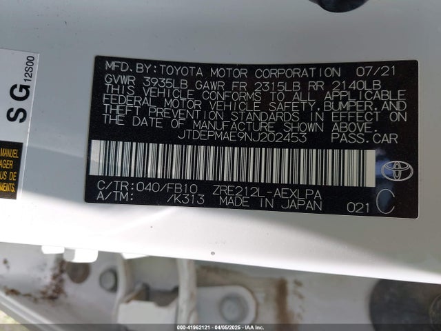JTDEPMAE9NJ202453 Toyota COROLLA LE