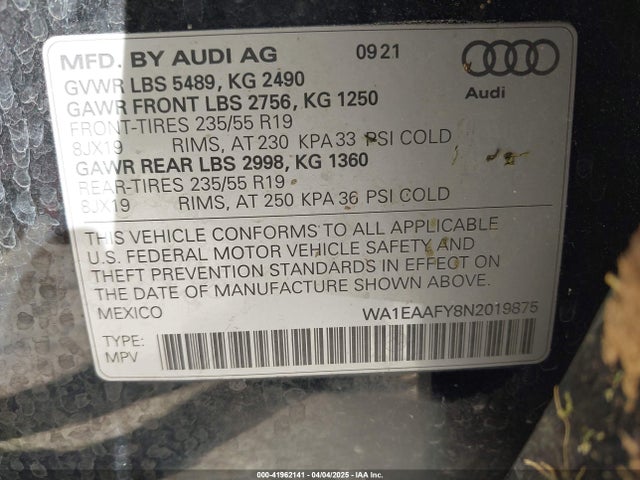 2022 AUDI Q5 WA1EAAFY8N2019875 Photo 8