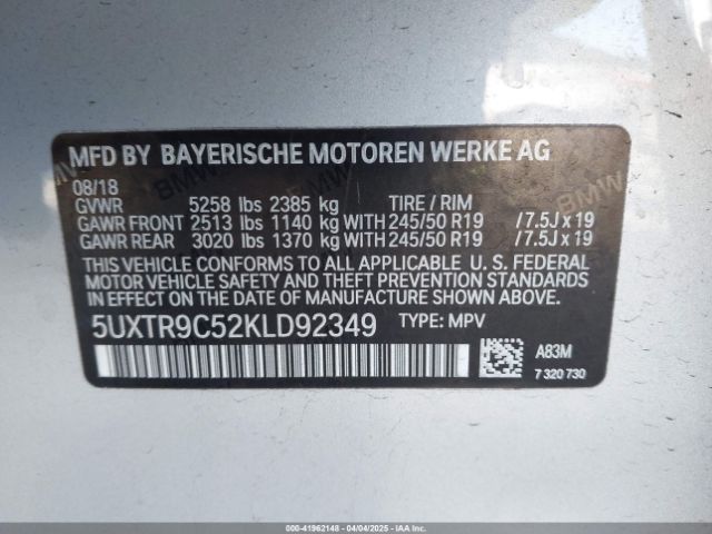 5UXTR9C52KLD92349 BMW X3 Xdrive30i