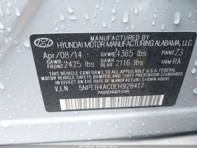 5NPEB4AC0EH928417 Hyundai SONATA GLS