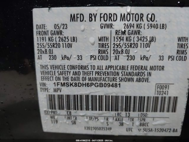 1FMSK8DH6PGB09481 Ford EXPLORER XLT