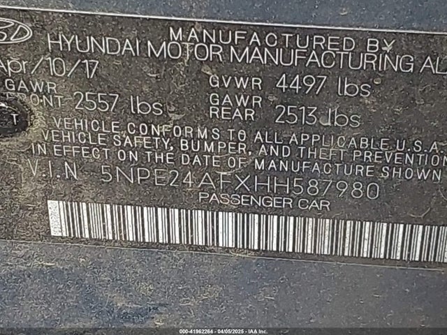 5NPE24AFXHH587980 Hyundai SONATA SE