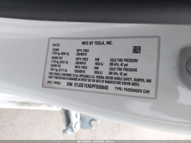 5YJ3E1EA5PF556645 Tesla Model 3 Rear-wheel Drive