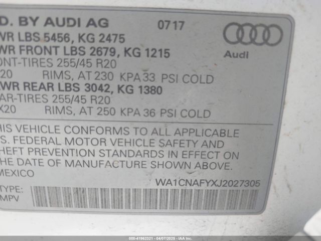 WA1CNAFYXJ2027305 Audi Q5 2.0t Premium/2.0t Tech Premium