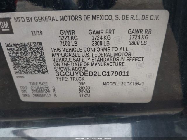 3GCUYDED2LG179011 Chevrolet Silverado 1500 4wd  Short Bed Lt