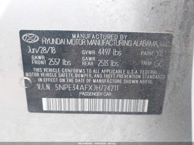 5NPE34AFXJH724211 Hyundai Sonata Sel+