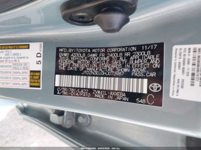 JTDZN3EU3HJ073987 Toyota Prius V Four