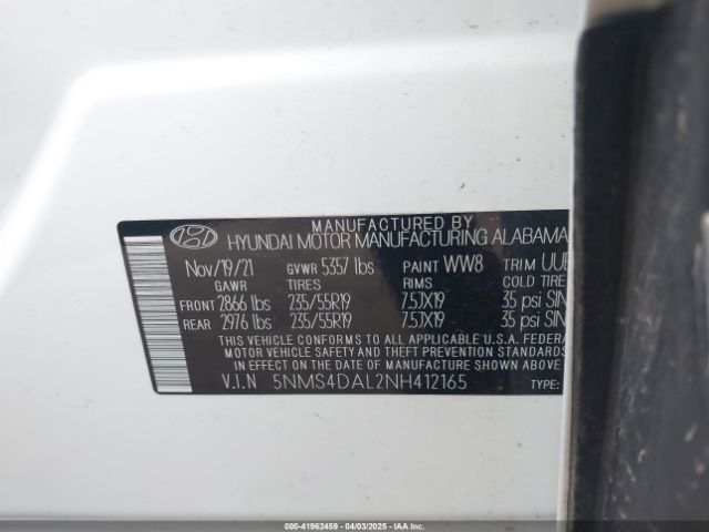 5NMS4DAL2NH412165 Hyundai Santa Fe Limited