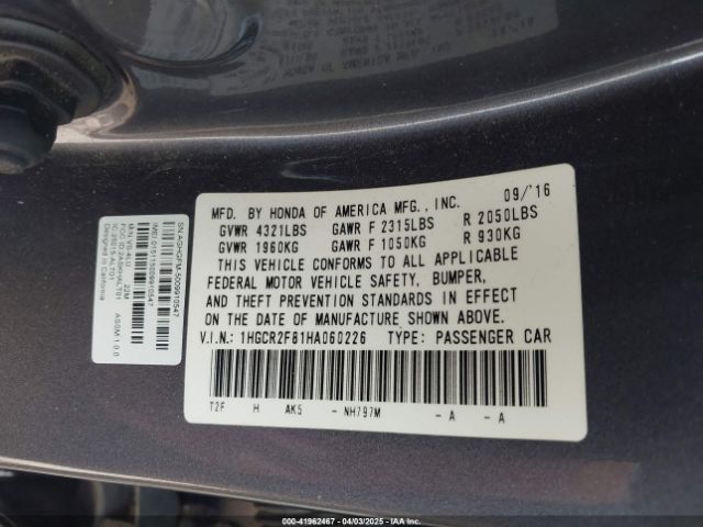 1HGCR2F81HA060226 Honda Accord Ex-l
