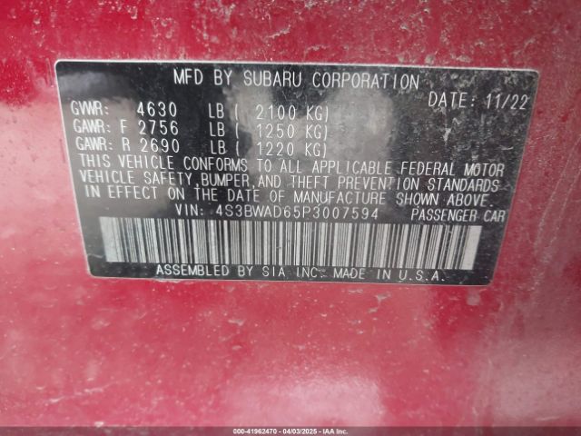 4S3BWAD65P3007594 Subaru Legacy Premium
