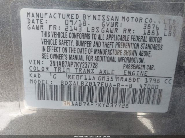 3N1AB7AP7KY237728 Nissan SENTRA S