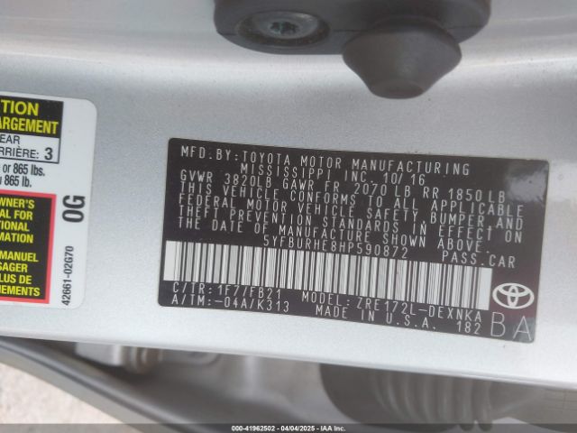 5YFBURHE8HP590872 Toyota COROLLA LE