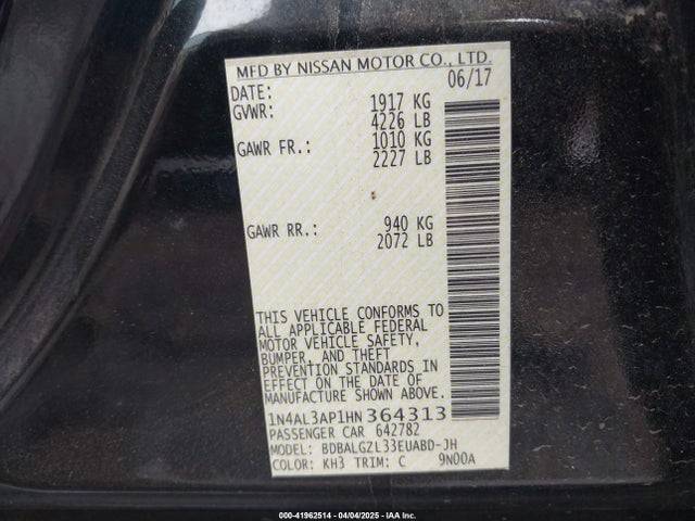 1N4AL3AP1HN364313 Nissan Altima 2.5 S