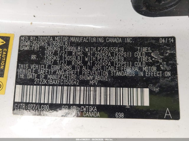 Продаж на аукціоні авто 2015 Lexus Rx 350, vin: 2T2ZK1BAXFC150642, номер лоту: 41962531