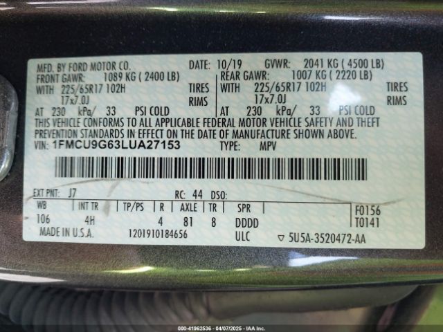 1FMCU9G63LUA27153 Ford ESCAPE SE