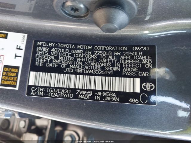 JTDL9MFU6M3026191 Toyota Prius Xle Awd-e