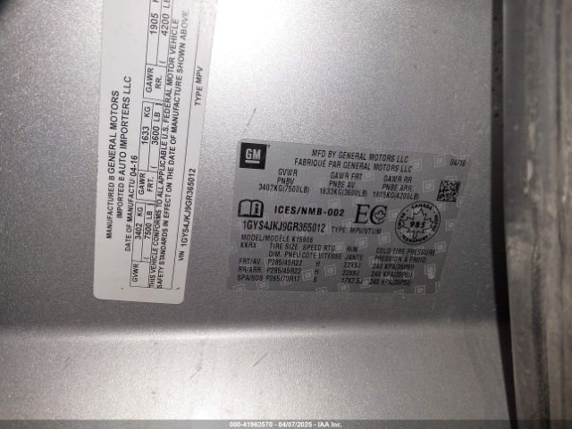 1GYS4JKJ9GR365012 Cadillac Escalade Esv Premium Collection