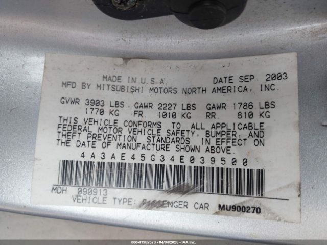 2004 MITSUBISHI ECLIPSE SPYDER 4A3AE45G34E039500 Photo 8