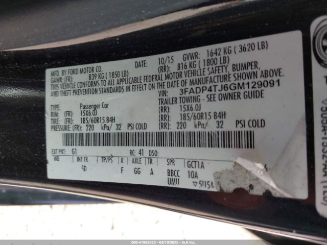 3FADP4TJ6GM129091 Ford 1.6l ti-vct premium fuel