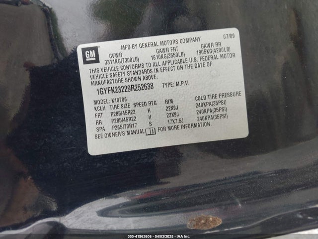 2009 CADILLAC ESCALADE 1GYFK23229R252638 Photo 8