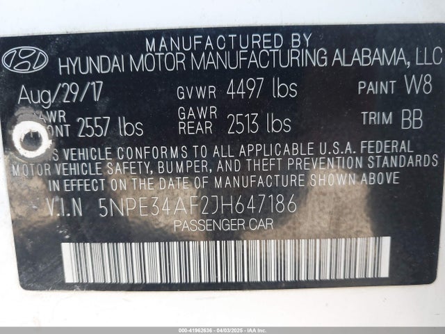 5NPE34AF2JH647186 Hyundai SONATA SEL