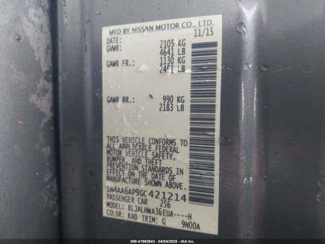 1N4AA6AP9GC421214 Nissan Maxima 3.5 Platinum