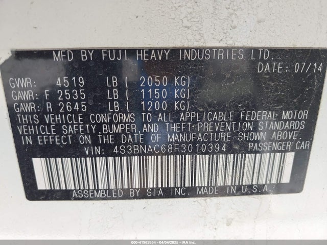 Subaru 2.5l u5 2015 4S3BNAC68F3010394 Image 9