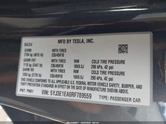 2024 TESLA MODEL 3 5YJ3E1EA0RF789559 Photo 8