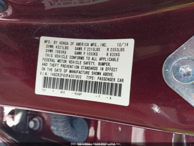 1HGCR2F83FA051900 Honda Accord Ex-l