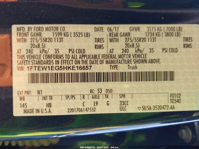 1FTEW1EG5HKE16657 Ford F-150 Lariat