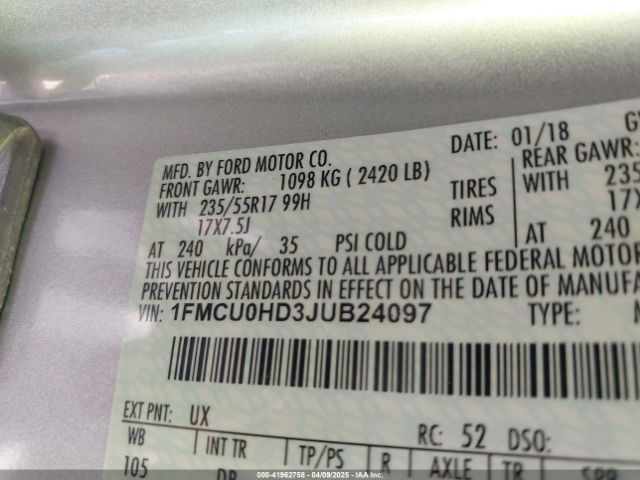1FMCU0HD3JUB24097 Ford ESCAPE SEL