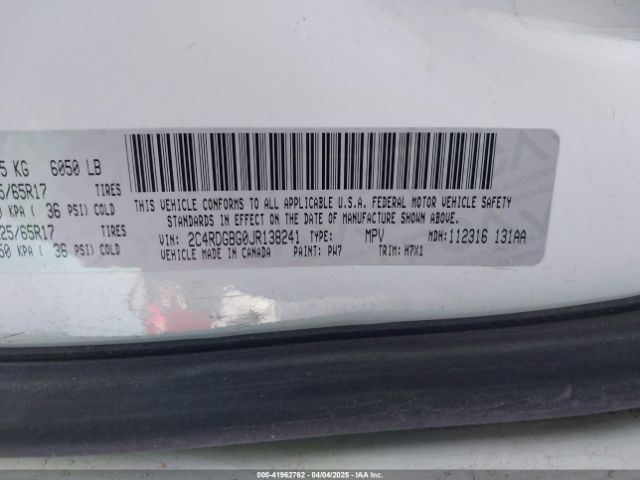 2C4RDGBG0JR138241 Dodge Grand Caravan Se
