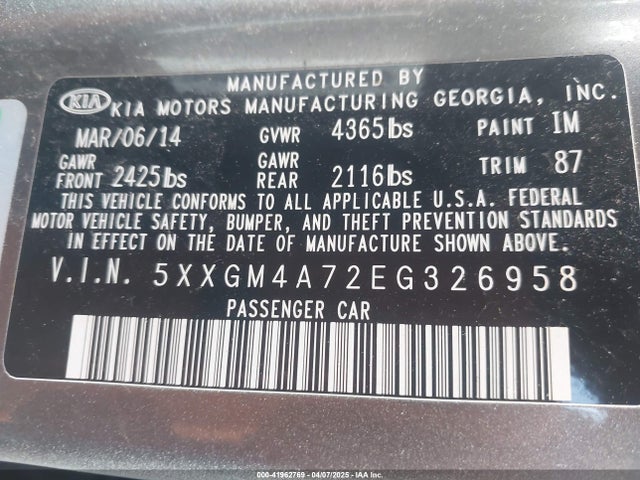 5XXGM4A72EG326958 KIA Optima Lx