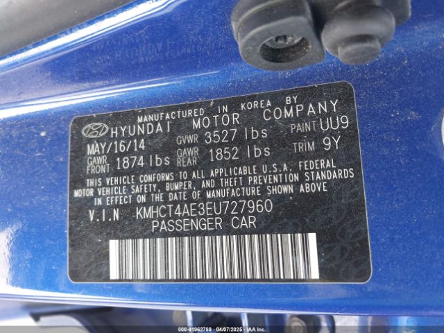 KMHCT4AE3EU727960 Hyundai ACCENT GLS