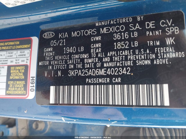 3KPA25AD6ME402342 KIA Rio 5-door S