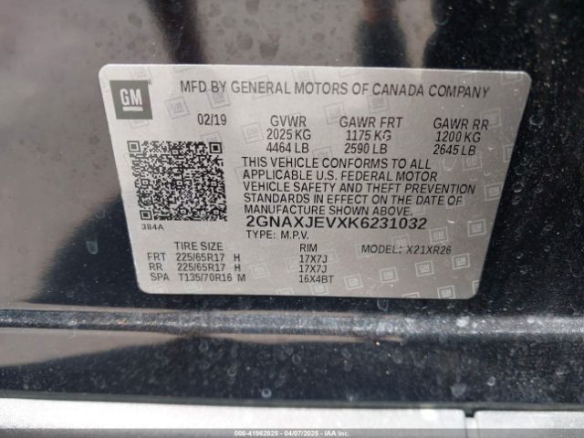 2GNAXJEVXK6231032 Chevrolet EQUINOX LT