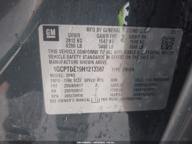 1GCPTDE19H1213307 Chevrolet Colorado Z71