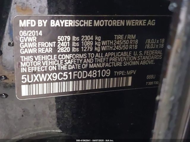 5UXWX9C51F0D48109 BMW X3 Xdrive28i