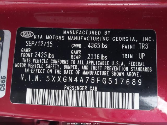 5XXGN4A75FG517689 KIA OPTIMA EX