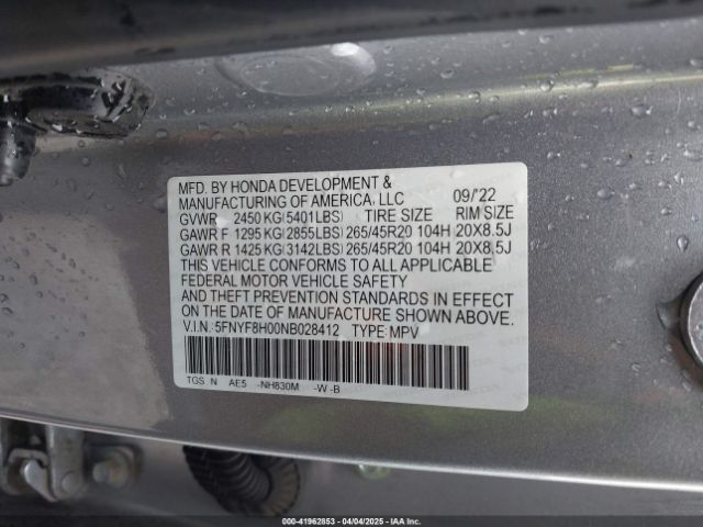 5FNYF8H00NB028412 Honda Passport Awd Elite