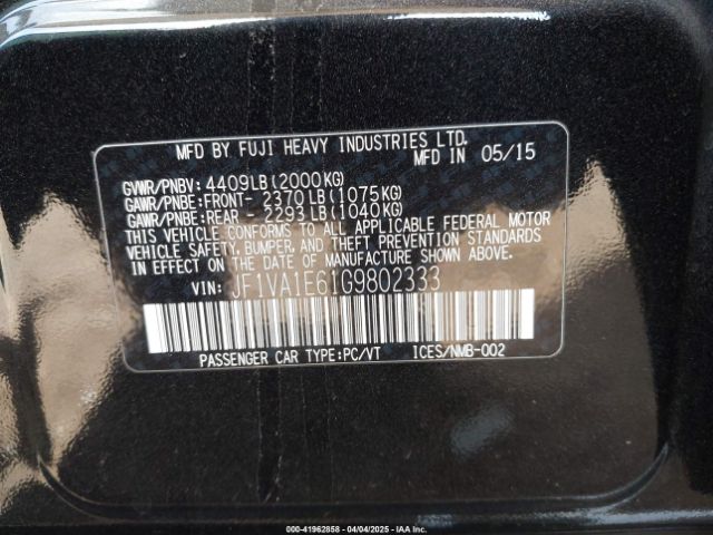 JF1VA1E61G9802333 Subaru Wrx Premium