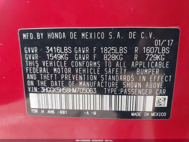 3HGGK5H58HM705063 Honda FIT LX