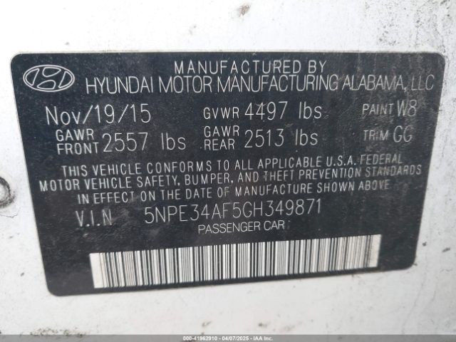 5NPE34AF5GH349871 Hyundai Sonata Sport