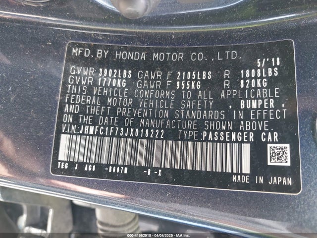 JHMFC1F73JX018222 Honda Civic Ex-l