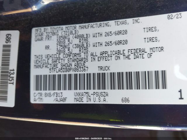 5TFLA5DB0PX083367 Toyota Tundra Sr5