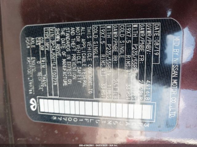 3PCAJ5M15LF100778 Infiniti Qx50 Sensory