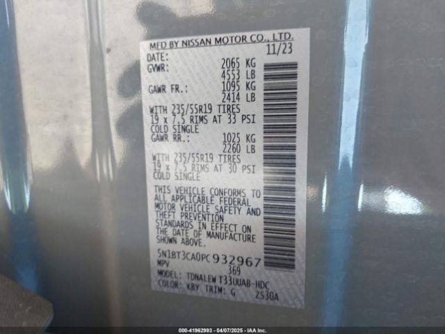 5N1BT3CA0PC932967 Nissan Rogue Sl Fwd