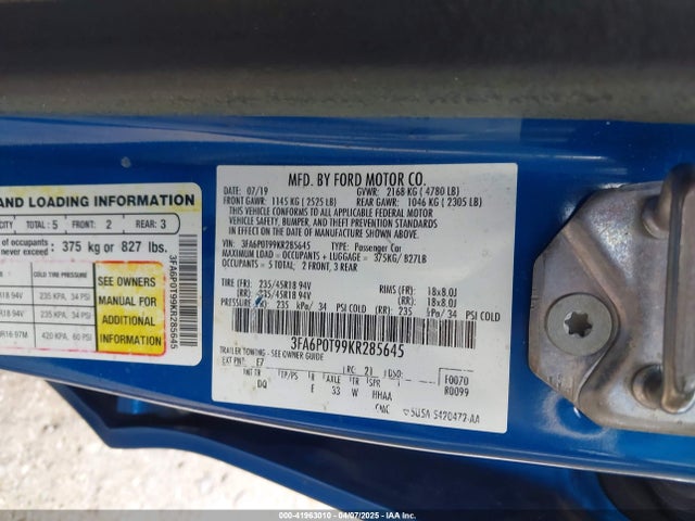 3FA6P0T99KR285645 Ford FUSION SE