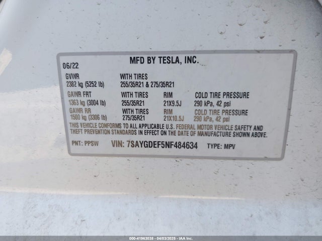 2022 TESLA MODEL Y 7SAYGDEF5NF484634 Photo 8